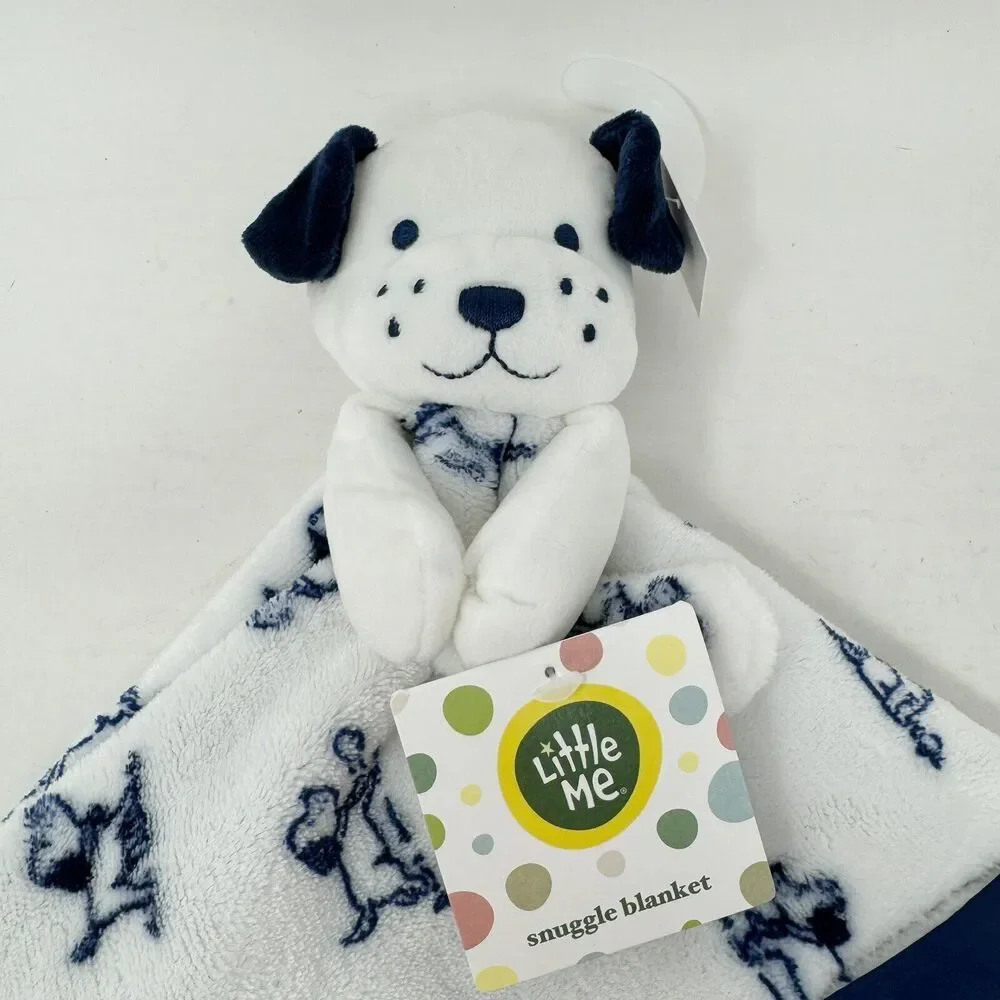 Little Me Puppy Dog Security Blanket Navy Blue White Baby Lovey Rattle Toy Toile